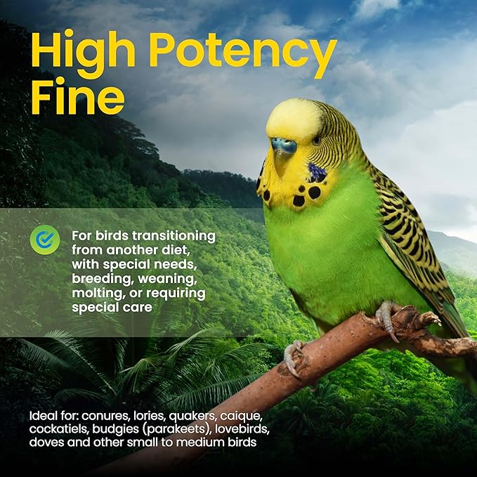 Harrison's Bird Foods High Potency Fine - Certified Organic, Non GMO Formula for Small to Medium Birds - Human Grade Pellets for Molting, Recovering & Weaning Chicks with Balanced Nutrition (25lb)