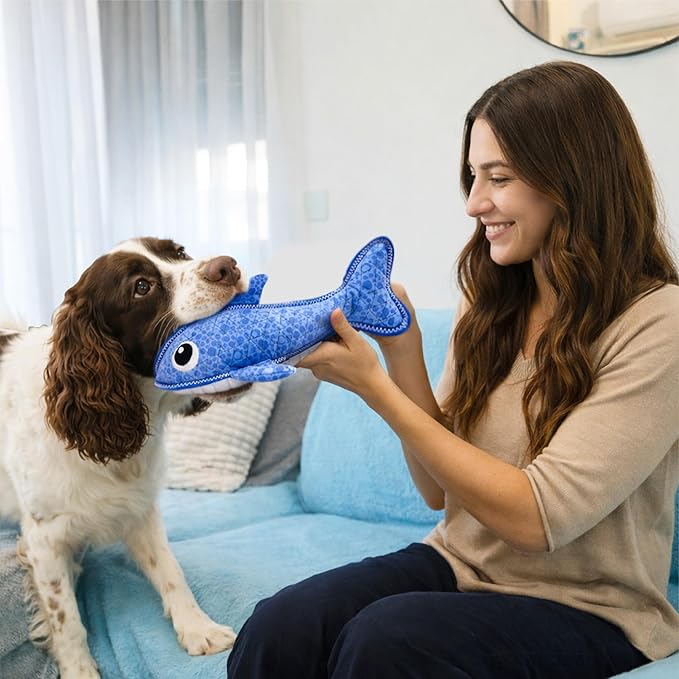 Outward Hound Xtreme Seamz Dog Toy, Reinforced Seams & Multiple Stitching, Durable Plush with Squeakers, Shark, 12.5”