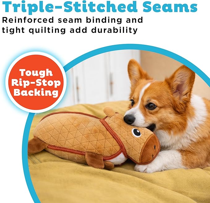 Outward Hound Xtreme Seamz Dog Toy, Reinforced Seams & Multiple Stitching, Durable Plush with Squeakers, Capybara, 12”