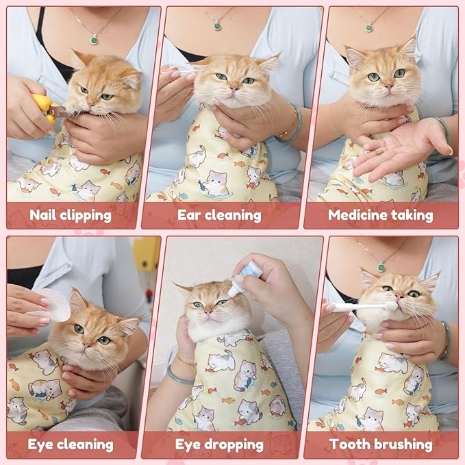 33.5" Cat Grooming Wrap,cat wrap for Cutting Nails,Self-Adhesive cat Swaddle wrap cat Restraint cat wrap Blanket for Medicine, Nail Clipping, Teeth Brushing,Blue Tiger(Within 22lbs)