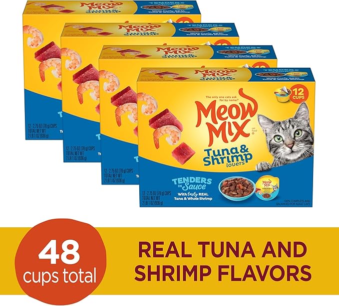 Meow Mix Tender Favorites With Real Tuna & Whole Shrimp in Sauce
