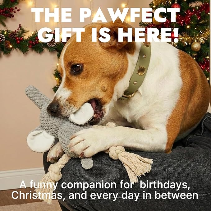 Squeaky Dog Teething Interactive Chew Toy Plush Stuffed Animal Toys for Tug-of-War Game with Squeaker for Small Medium Breed Indestructible Pet Supplies Ideal Puppy Gifts - Elephant, Medium
