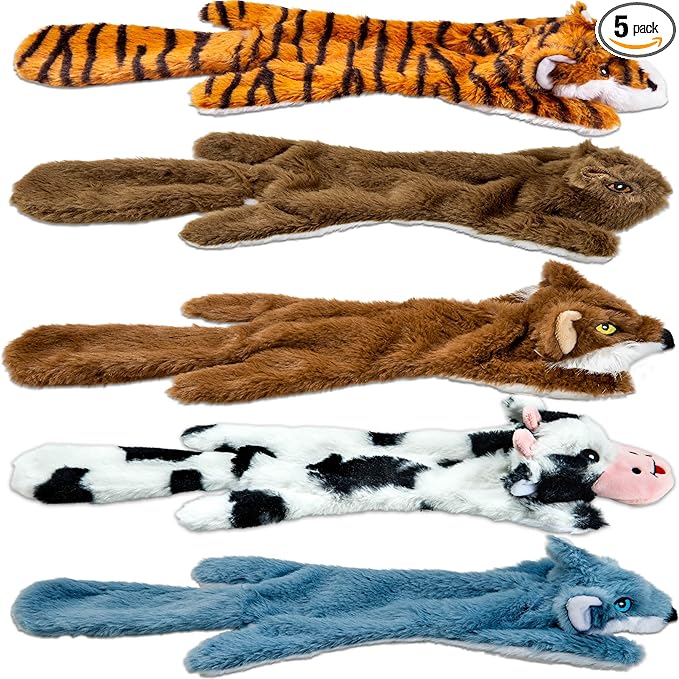 Chesk No Stuffing Dog Toys for Aggressive Chewers – 5-Pack Ultra Soft and Durable Squeaky Dog Toys Crinkle Dog Toy for All Breeds – Machine Washable Cute Dog Stuffed Animal Interactive Toys for Dogs