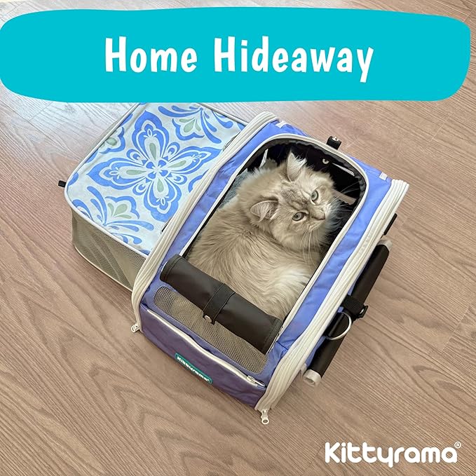 Kittyrama Soft-Sided Airline Approved Cat Carrier with Expandable Hideaway | Escape-Proof SBS Self-Locking Zippers | 22 lb Capacity | Vet Approved | Top & Side Entry | 17×11×11 in