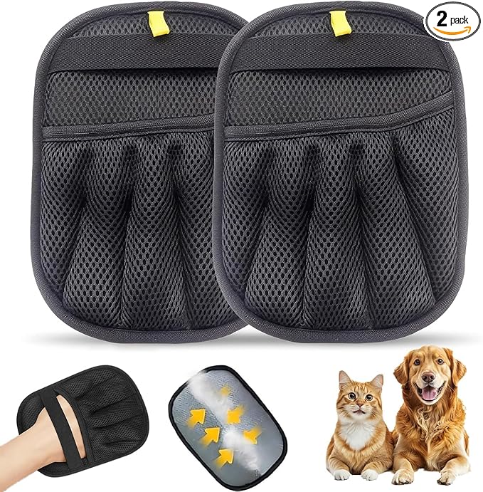 Pet Hair Removal Glove, Pet Hair Remover Gloves for Cats & Dogs Hair Remover, Magic Brush Pet Hair Removal Tool for Furniture, Couch, Car Seats, Clothing(2Pcs)