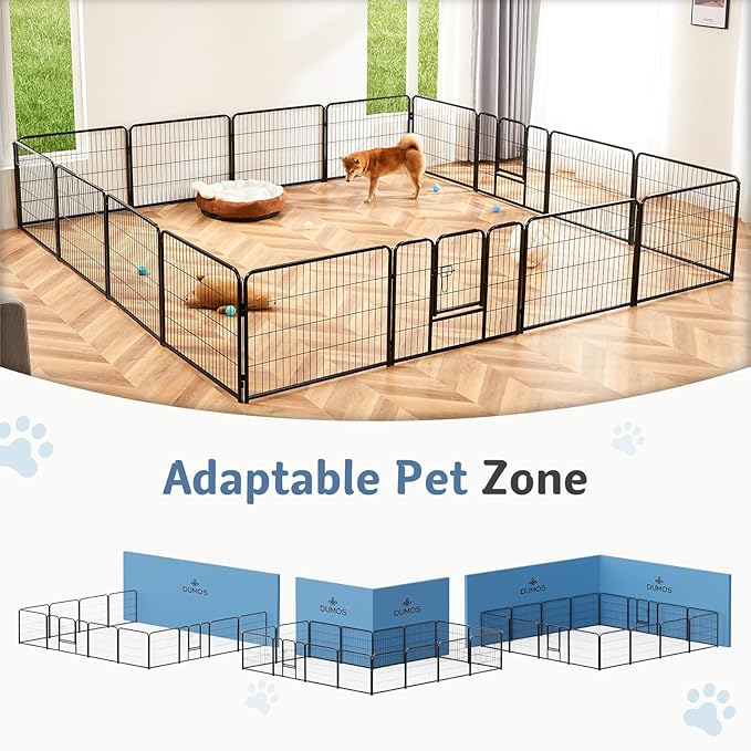 DUMOS Dog Playpen Indoor, Metal 24 Inch 32 Panels Foldable Pet Fence with Door, Outdoor Small Medium Large Dog Puppy Portable Exercise Play Pen for RV Camping, Trips, Play Yard