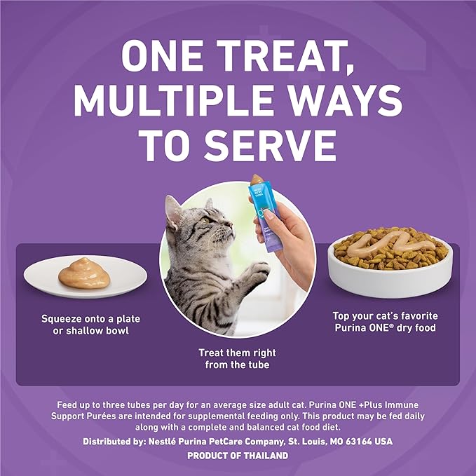 Purina ONE Plus Immune Support Purees with Real Tuna Lickable Cat Treats - 1.4 oz (Pack of 4)