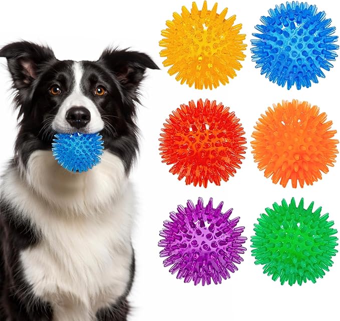 Squeaky Ball for Dogs | Spiky Dog Toy with TPR Rubber | Puppy Teething Ball & Chew Toy | Cleans Teeth & Resists Biting | for Small Medium Dogs & Cats | Interactive Fetch Toy