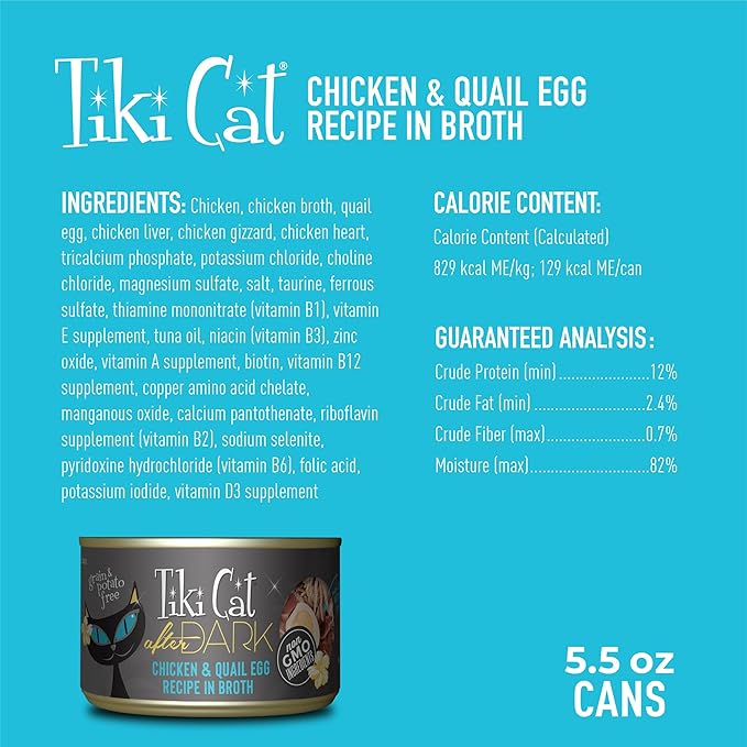 Tiki Cat After Dark Wet Cat Food, Chicken & Quail Egg, 5.5 oz. Cans (8 Count)