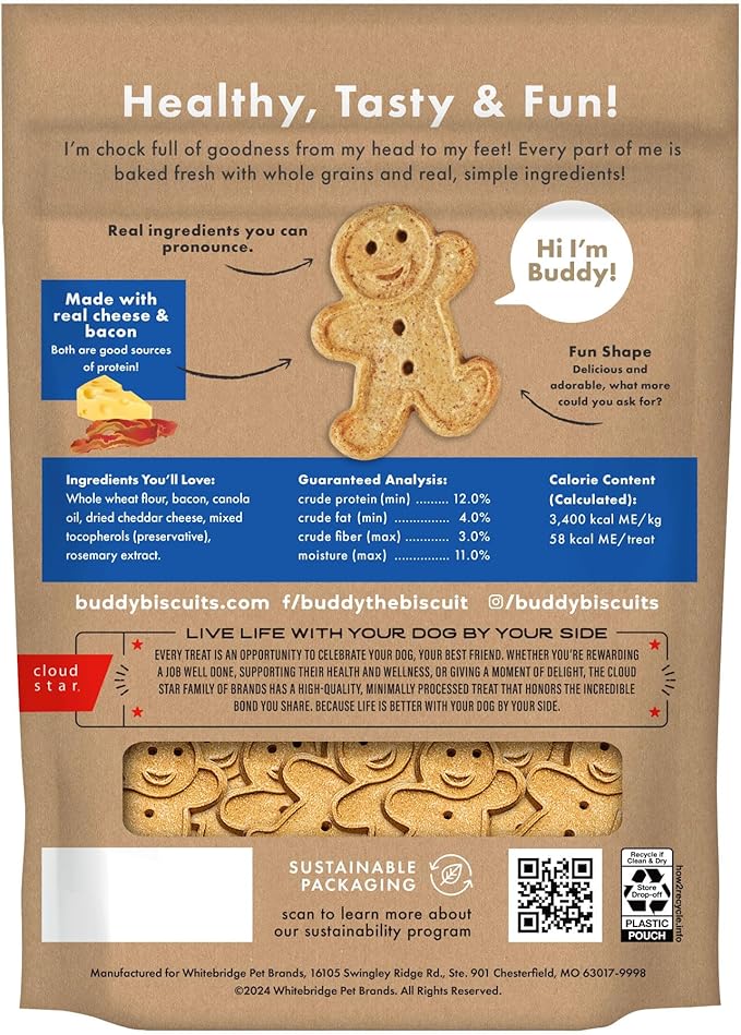 Buddy Biscuits Crunchy Dog Treats, Bacon & Cheese 3.5 lbs. Bag