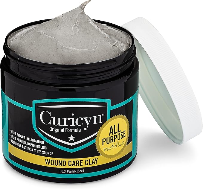 Curicyn Animal Wound Care Clay 16oz. - Vet-Approved Natural Skin Ointment For Dog, Cat, Horse, and Other Livestock - Bentonite Clay with Aloe Treatment - Gentle No Sting Fast-Acting Formula