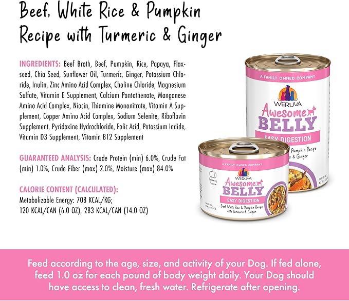 Weruva Awesome Belly Wet Dog Food, Beef & White Rice, 6oz Can (Pack of 8)