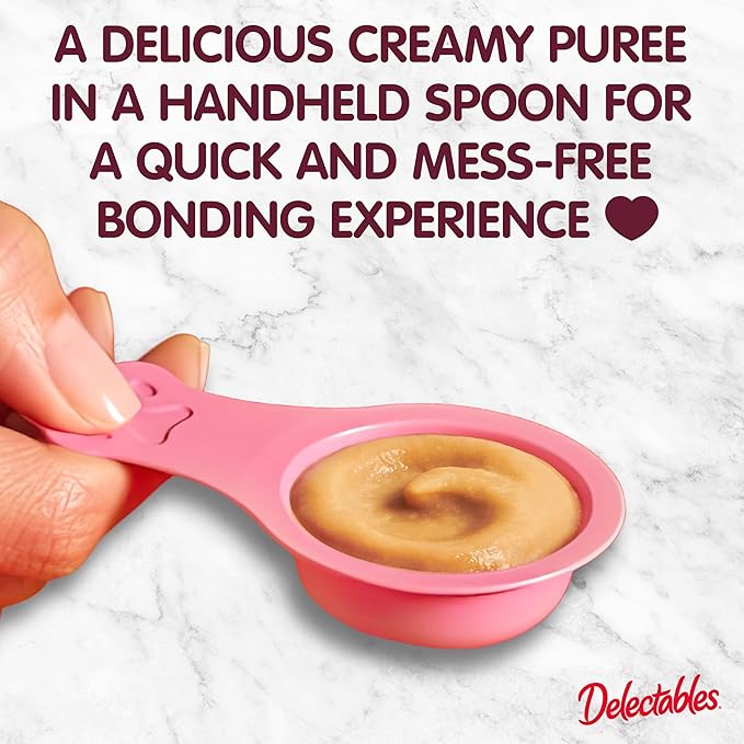 Delectables Lickable Spoon Handheld Wet Cat Treats Made with Real Salmon, Quick & Easy Creamy Puree, Mess Free, Grain-Free, No Added Fillers, No by-Products, No Added Preservatives, Salmon 32ct