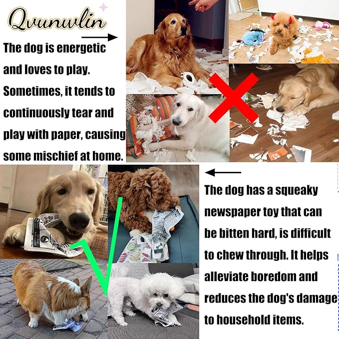 2 PCS Plastic Creaks Newspaper Crinkle Dog Pet Chew Toys, 600D Oxford Fabric Washable Bite-Resistant Fun Interactive Tug of War for Dog (Standard Version (Built-in Crinkle Paper))