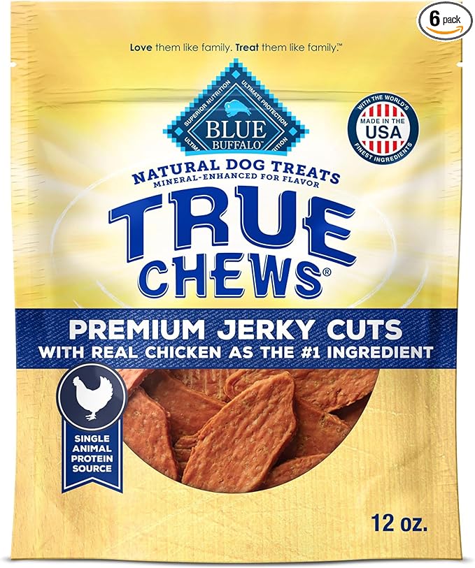 Blue Buffalo True Chews Premium Jerky Cuts Dog Treats, Made in the USA with Natural Ingredients, Chicken, 12-oz Bag, (Pack of 6)