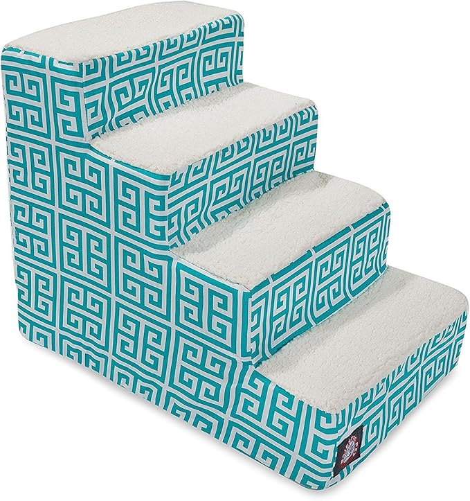 Majestic Pet 4 Step Portable Dog Stairs for Small Dogs to get on Bed Supports 25 lbs or Less – Dog Steps for High Bed with Machine Washable Cover –Pet Stairs for Cats Towers Teal