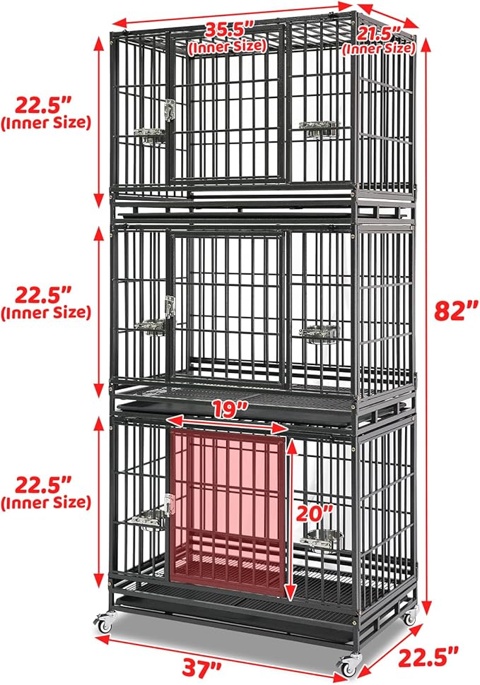 Homey Pet 3 Pack Three Tiers 37 Inch Dog Crate, Escape Proof Dog Cage Kennel Indoor with Top Access and Lockable Wheels, Removable Tray, Heavy Duty Dog Crates for Medium/Small Dogs