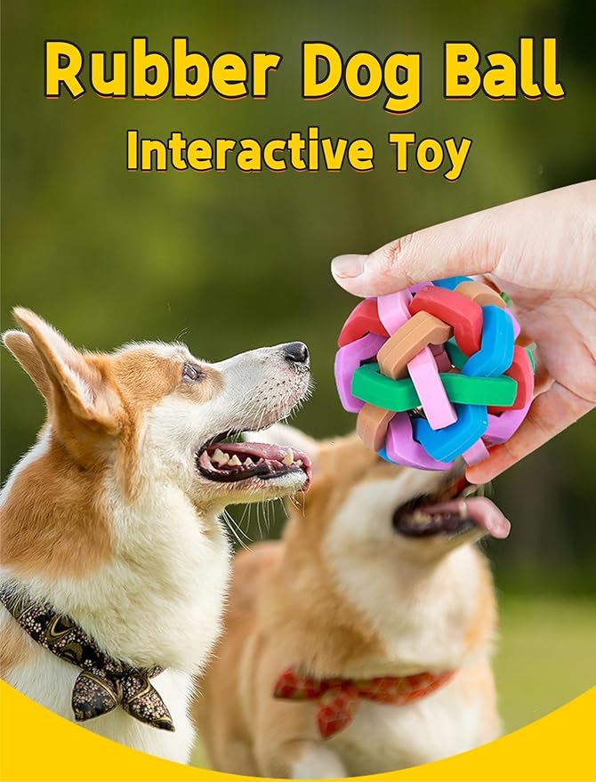 GLOGLOW Rubber Ball Dog Toy, Colorful Soft Ball Chewing Interactive Toy with Inside Bell for Puppy Dogs Cats Mini Pigs(M)