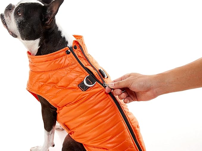 Gooby Puffer Vest Dog Jacket - Blue, Medium - Ultra Thin Zip Up Wind Breaker with Dual D Ring Leash Water Resistant for Small to Medium Dogs