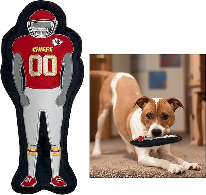 The 1st Ever Tough but Smooth Dog Toy NFL Kansas City Chiefs Football Athletes Player Tough Pet Toy. A Premium Quality Doggie Toy with Built-in Squeaker. Sports Fans Favorite Chew Toy