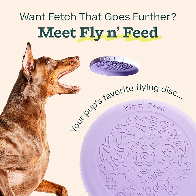 WOOF Fly n’ Feed - Flying Disc and Lick Mat for Dogs - Durable Tooth-Friendly Rubber - Interactive Dog Toy for Fetch, Treat Dispensing, and Enrichment - Lavender