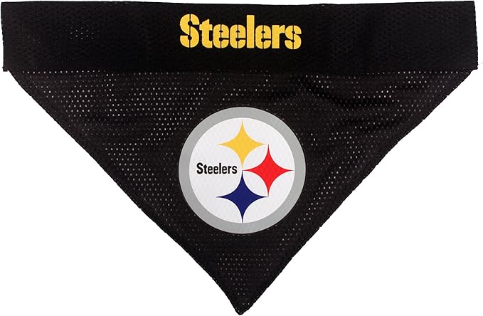 NFL DOG BANDANA - PITTSBURGH STEELERS REVERSIBLE PET BANDANA. 2 Sided Sports Bandana with a PREMIUM Embroidery TEAM LOGO, Small/Medium. - 2 Sizes & 32 NFL Teams available