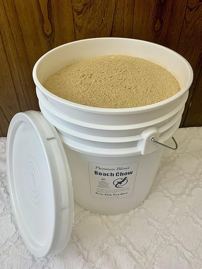 25 lb. Bulk Roach & Cricket Chow – Balanced Protein, Calcium-Fortified Diet by Five-Star Feeders – 5-Gallon Bucket