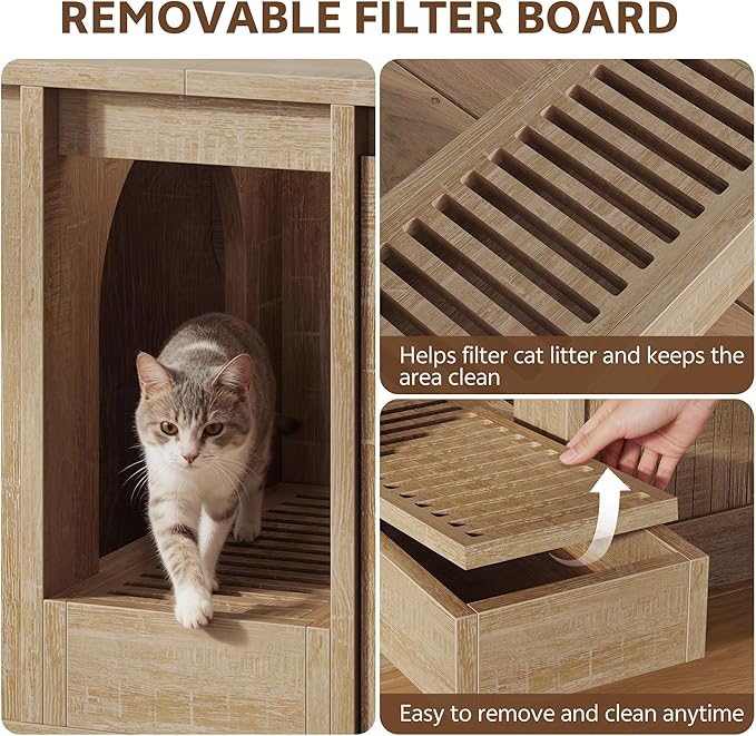 Cat Litter Box Enclosure with Litter Collector, 59'' Double Litter Box Enclosure for 2 Cats, Hidden Litter Box Furniture for Indoor Cats Large Adult, Cat House, Side Table, TV Stand, Natural