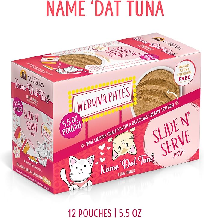 Weruva Wet Cat Food, Name Dat Tuna with Tuna Pate, 5.5oz Slide N Serve Pouch, Pack of 12