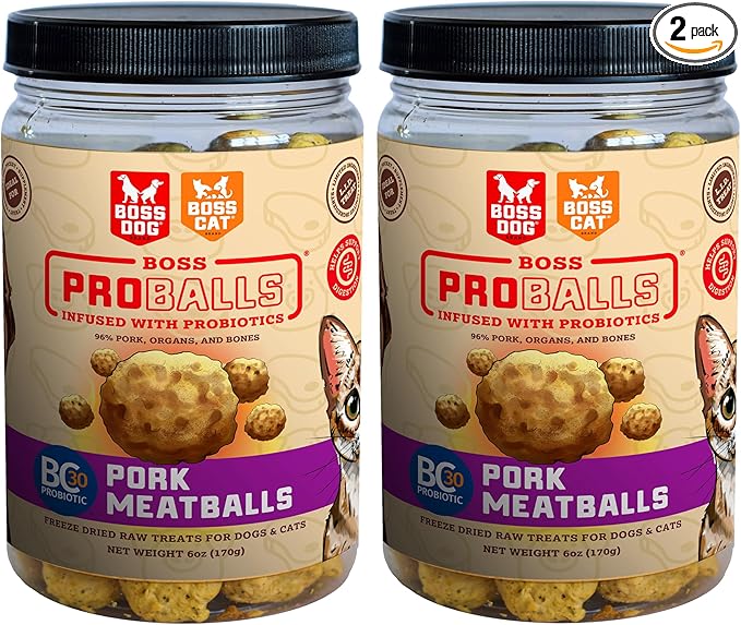 Boss Dog Boss Proballs Meatball Treats for Dogs & Cat, Pork Recipe, 6 oz Jar (Jar of 2)