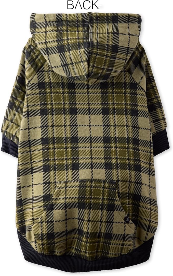 Pet Passion Rocky II - The Extra Comfy Hoodie, Organic Cotton and Recycled Poly Dog Hoodie Pet Coat Sweater for Small, Medium, Large Dogs, Olive Chesterfield Plaid, Small