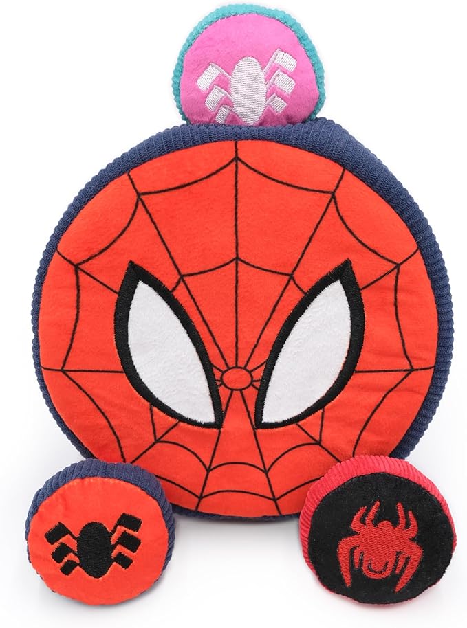 ZippyPaws Burrow Puzzle Plush Dog Toy, Interactive Squeaky Toy for Enrichment, Hide and Seek Game for Small to Medium Dogs, Marvel Spider Man