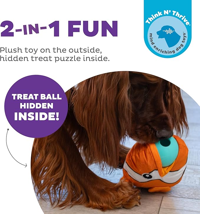 Outward Hound by Nina Ottosson Big Mouthz Interactive Plush Dog Puzzle with Treat Ball, Clownfish, Orange