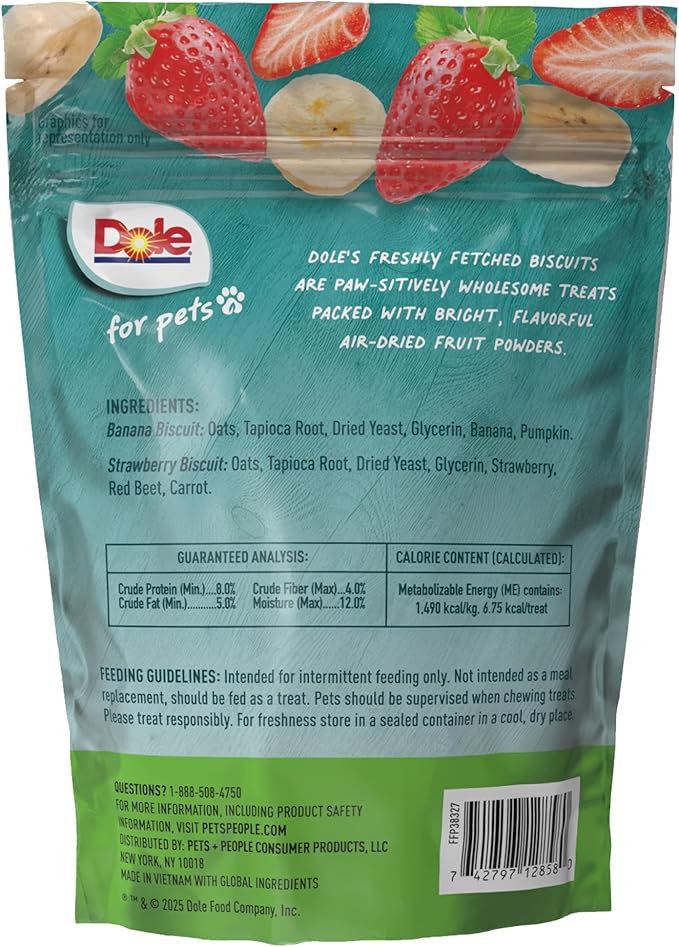 Dole for Pets Freshly Fetched Dog Biscuits, Banana and Strawberry Flavor Dog Treats, Made with Real Fruit, No Wheat Corn Soy Artificial Flavors or Preservatives, 20 Oz