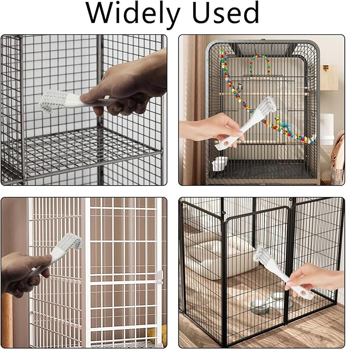 2Pcs X Clearance Bird Cage Cleaner with Scientific Handle, Durable PP+Stainless Steel Nylon Pet Brush for Easy Efficient Cleaning Parrot Cage Perch Toy Nest Accessories
