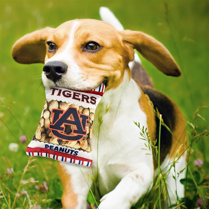 NCAA Auburn Tigers Crinkle FINE Plush Dog & CAT Squeak Toy- Cutest Stadium Peanuts Snack Toy for Dogs & Cats with Inner Squeaker & Beautiful Football/Basketball Team Name/Logo