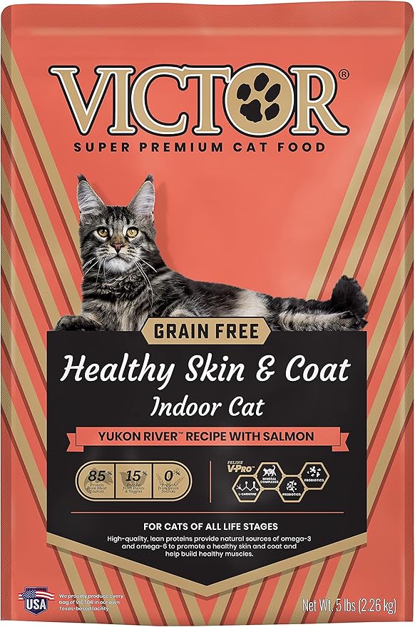 VICTOR Super Premium Cat Food – Grain Free Healthy Skin & Coat - Dry Kibble for Indoor Cats – High Protein - 38% Protein, 18% Fat - Made with Salmon and Fish Meal – All Breeds & All Life Stages, 5lb