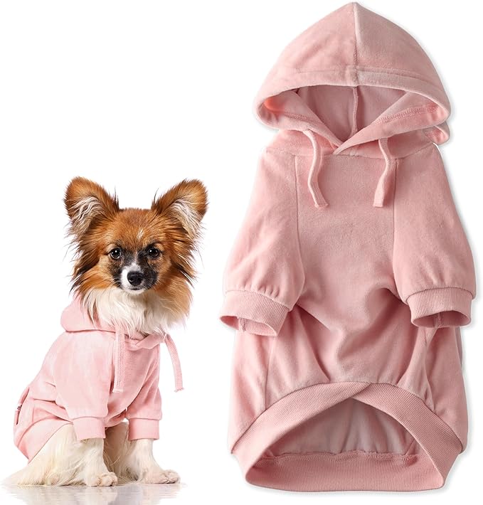 Pet Passion Cooper II Organic Cotton Velour Dog Hoodie Pet Coat for Small, Medium and Large Dogs, Pink, XXX-Small (up to 5lbs)