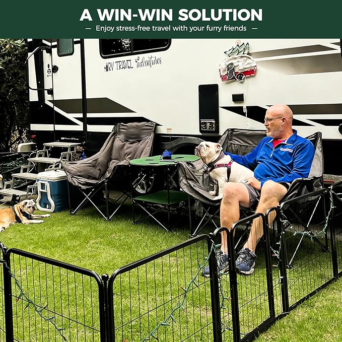 FXW Rollick Unleashed Dog Playpen for Indoor, Yard, RV Camping, 50 inch 16 Panels Dog Pen with RV Step Grid for Large Dogs, Black│Patented