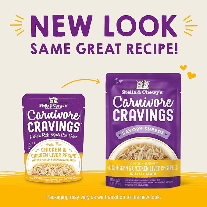 Stella & Chewy's Carnivore Cravings Wet Cat Food - Premium Pouches - Grain Free, High Protein Chicken & Chicken Liver - Perfect For Pickey Eaters - Complete Meal or Topper (2.8 oz, 24 Pack)