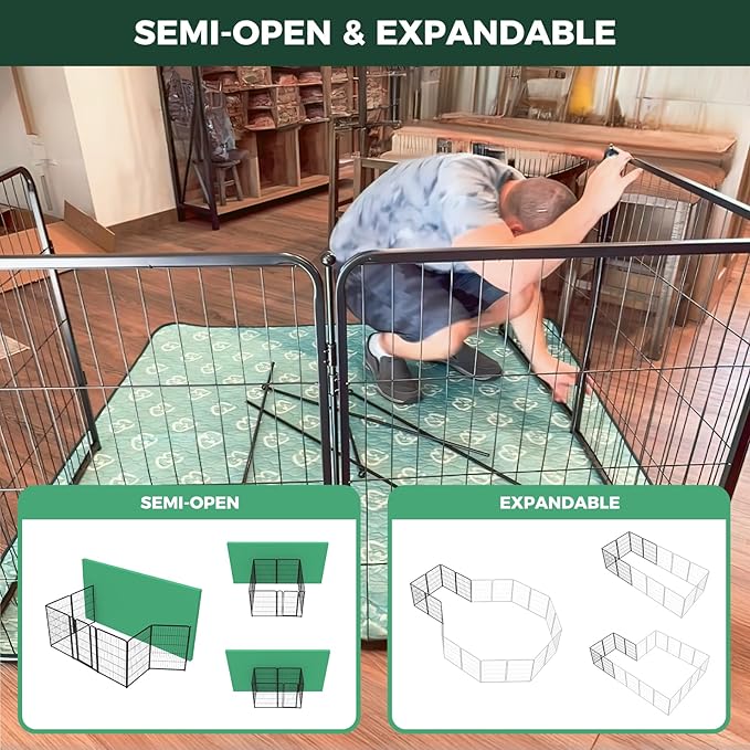 FXW Homeplus Unleashed Indoor Dog Playpen - Stress-Free and Safe Play, Heavy Duty 40 Inch 8 Panels Dog Pen for Medium and Large Dogs, Black│Patented