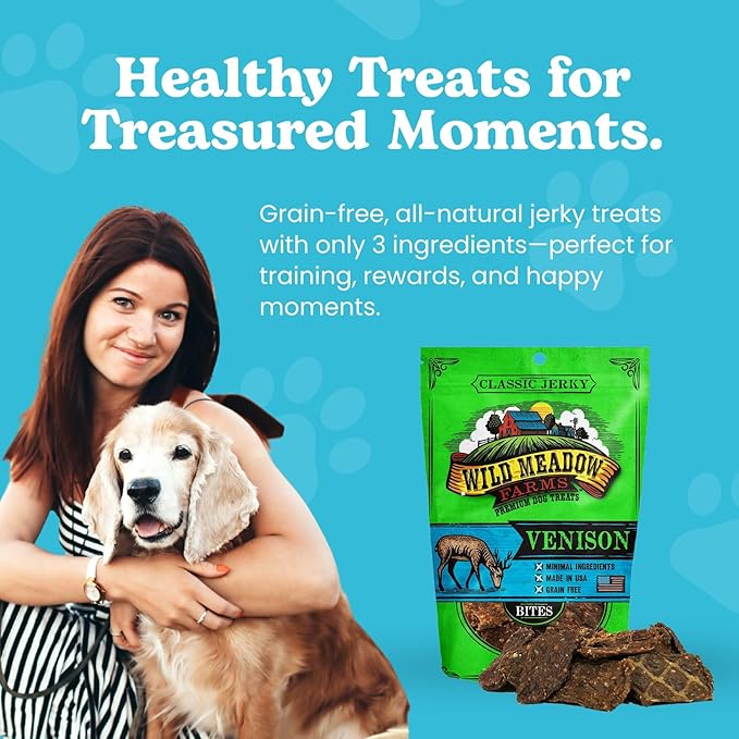 Classic Venison Bites, Soft Jerky Treats for Dogs, Grain-Free & All-Natural, Ideal for Training, Portioning, and High-Value Rewards for All Breeds & Ages - 3.5 Ounce Pouch