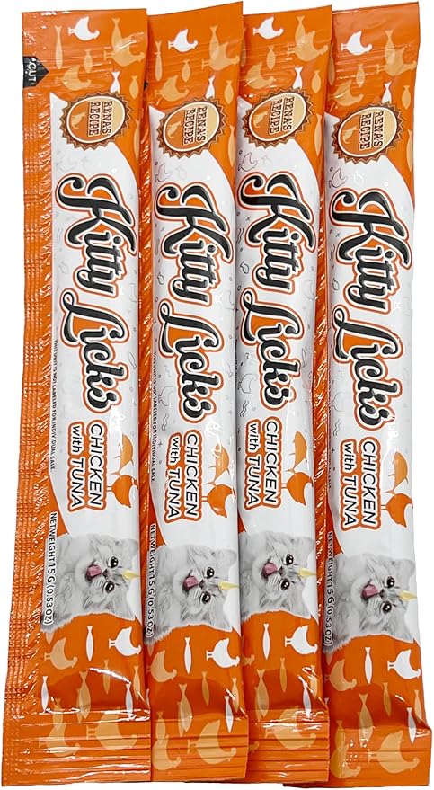 Rena's Recipe Kitty Licks Lickable Cat Treats Chicken Variety Pack 60 Tubes Creamy Cat Treat Purée Grain Free Cat Squeeze Treats Value Pack