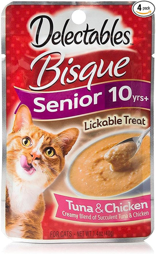 "Hartz Delectables Senior Bisque Lickable Cat Treats - Tuna/Chicken 4 Pouches"