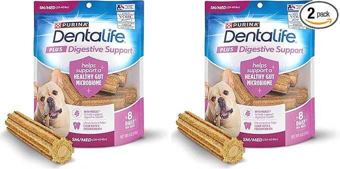 Dentalife Plus Digestive Support Dog Treats for Small and Medium Dogs 20-40 lbs., Cleans Teeth, Freshens Breath, & Supports Healthy Gut, Chicken & Pumpkin Flavor, 6 oz., 8 Chews - 6 oz. Pouch