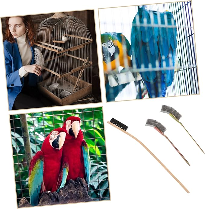 GANAZONO 3pcs Long Handle Bird Cage Cleaning Brush Birdcage Tool for Parrots Hamsters and Pets for Hard Reach Areas