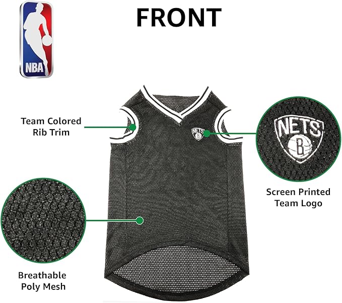 NBA PET Jersey Brooklyn NETS Basketball Dog Jersey, X-Small. Best Licensed Basketball Jersey for The Real Four-Legged Fan!