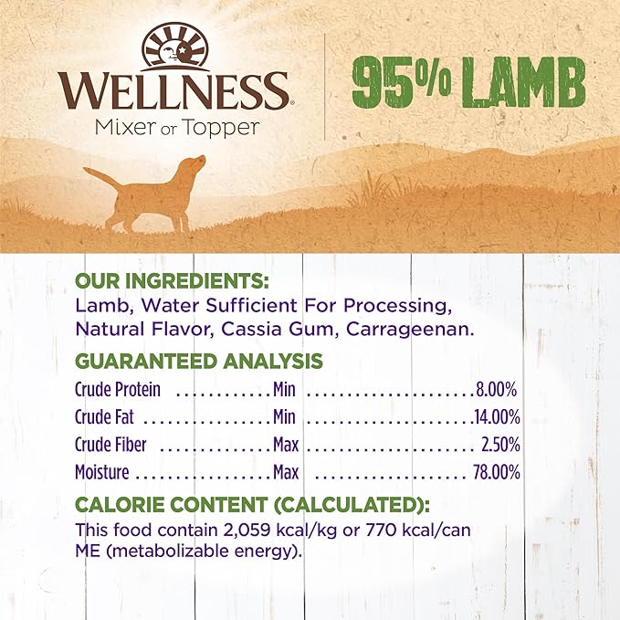 Wellness 95% Lamb Adult Canned Wet Dog Food, Grain Free, Natural, 13.2 oz, Pack of 12 Cans