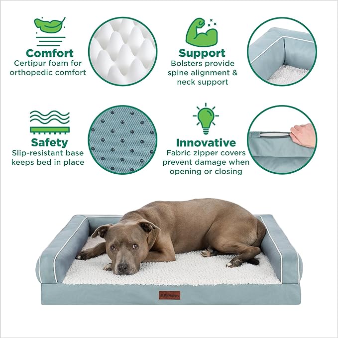 Furhaven Cooling Dog Sofa Bed – Memory Foam Couch with Bolsters, Textured Plush & Water-Resistant Cover, Washable Cover - Riverway, Medium