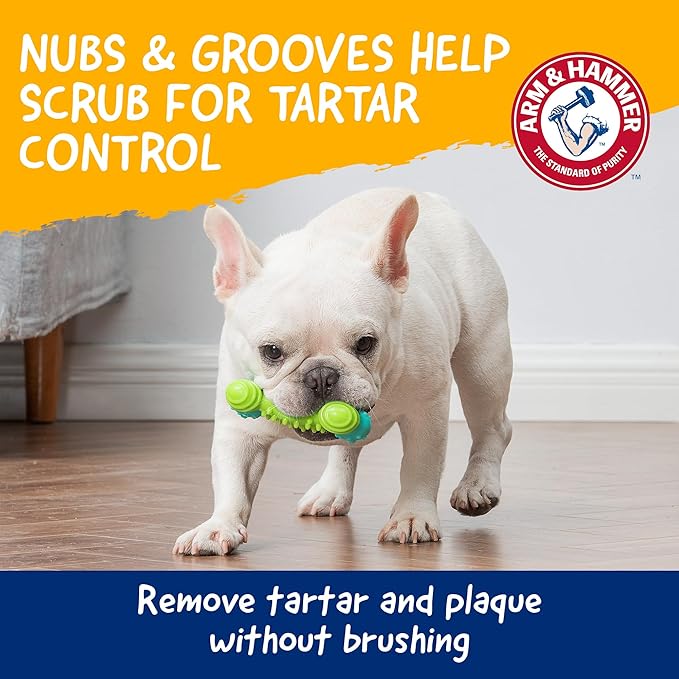 Arm & Hammer Nubbies Duality Bone Dog Dental Chew Toy, Green Apple Flavor, Baking Soda Infused, Nubby Grooves Reduce Plaque and Tartar, No Stuffing, for Moderate Chewers